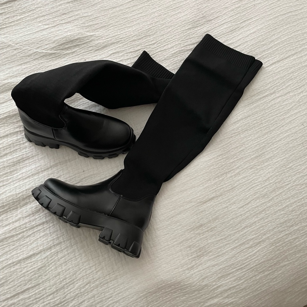 Tall Boots Sock Boots Combat Boots NEVER WORN Black boots